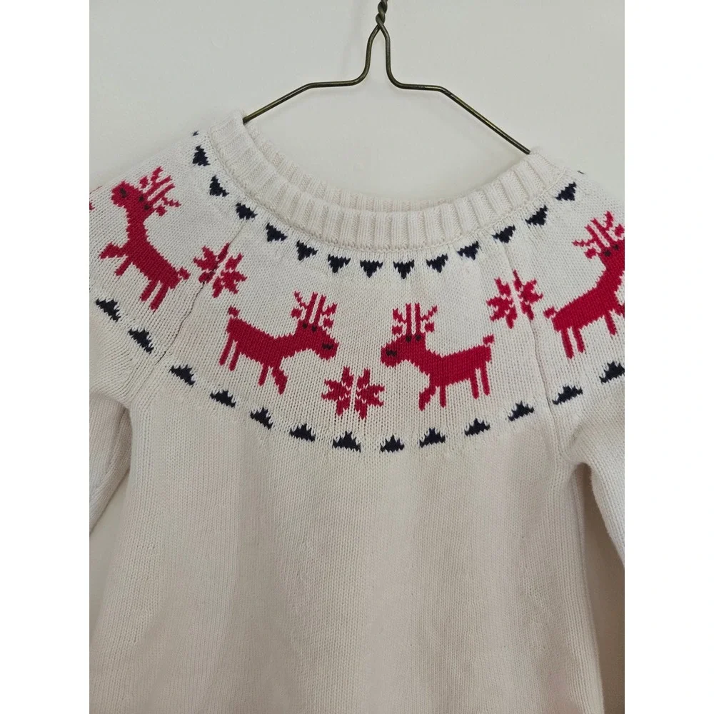 Hanna Andersson Girls Reindeer Fair Isle Sweater Dress White Red Size 100 US‎ 4T